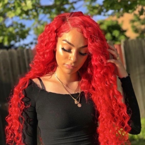 22” Red Curly Front Lace Wig Unit main image 7